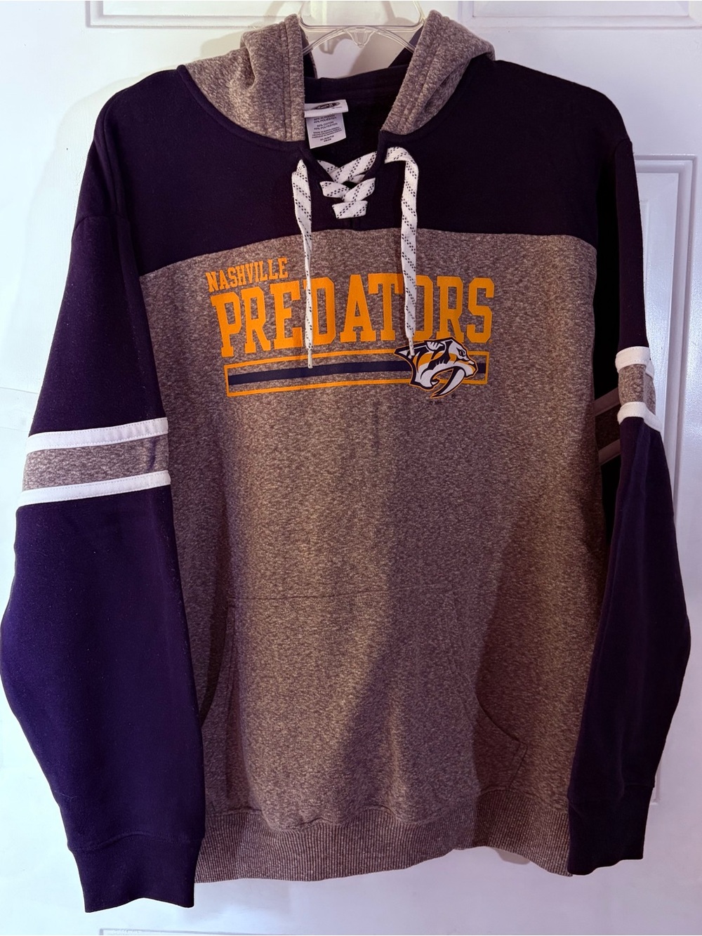 NHL Nashville Predators Lace Up Hoodie Sweatshirt Men's XL Navy Heather Gray